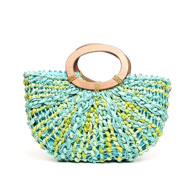 Ahava Green and Blue Bohemian Vacation Beach Tote Coastal Grandma - Picture 1 of 12